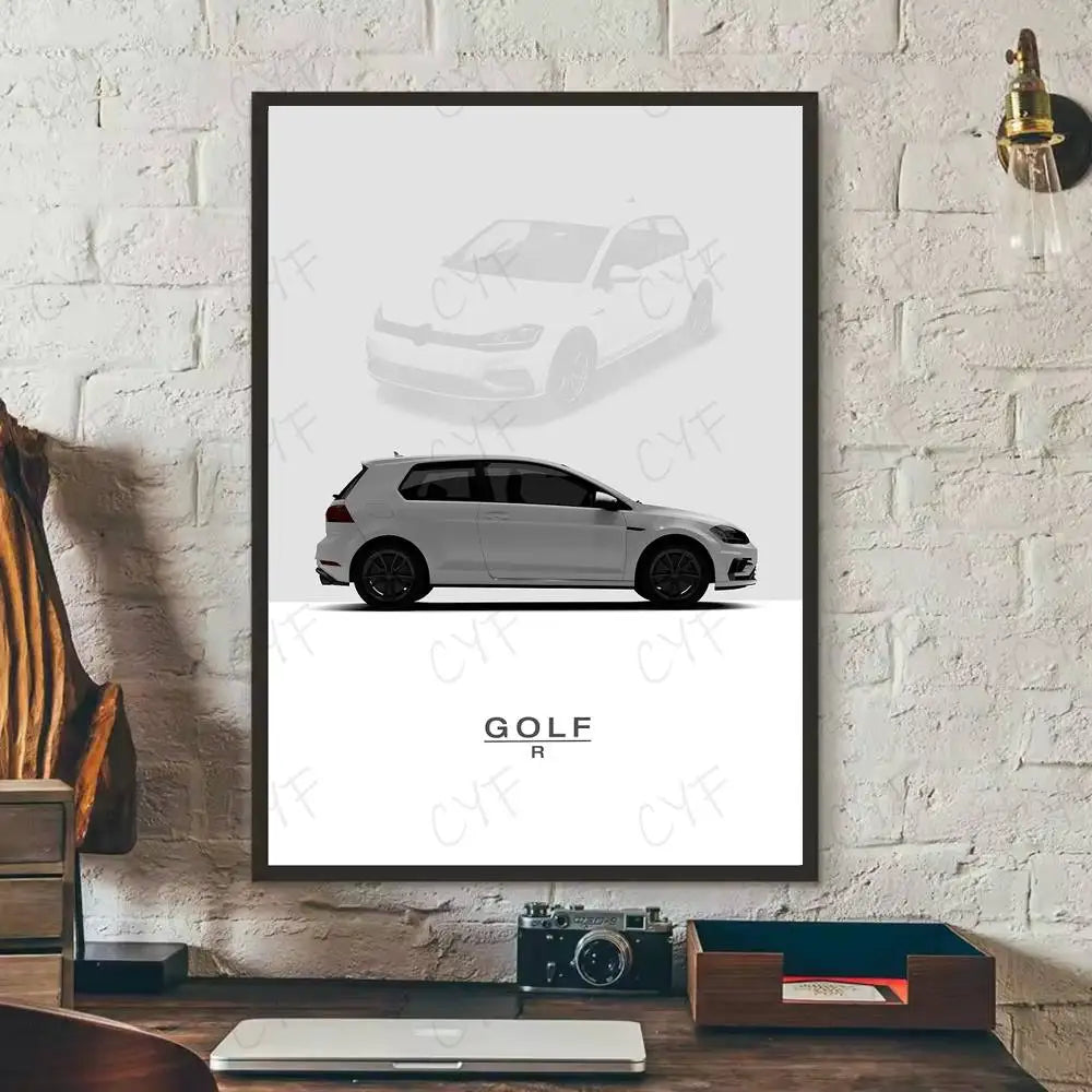 Golf 8 R GTI V-VW 2022 Poster Self-Adhesive for Bedroom Home Decor High Quality Stickers Painting Wall Art