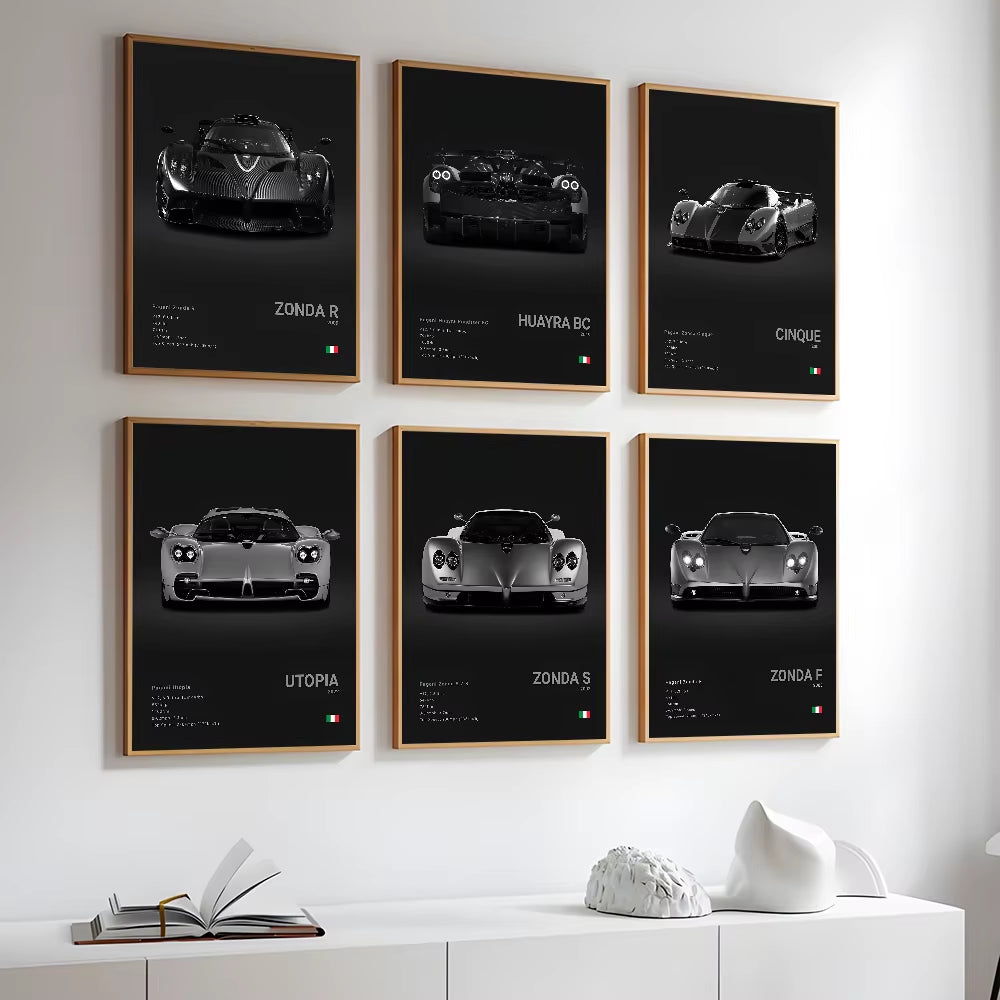 Luxury Famed P-Pagani Supercar Black HUAYRA BC CINQUE ZONDA R S F Poster Home Living Room Wall Art Garage Room Decor