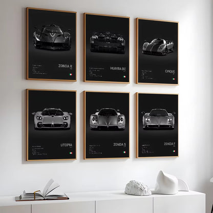 Luxury Famed P-Pagani Supercar Black HUAYRA BC CINQUE ZONDA R S F Poster Home Living Room Wall Art Garage Room Decor