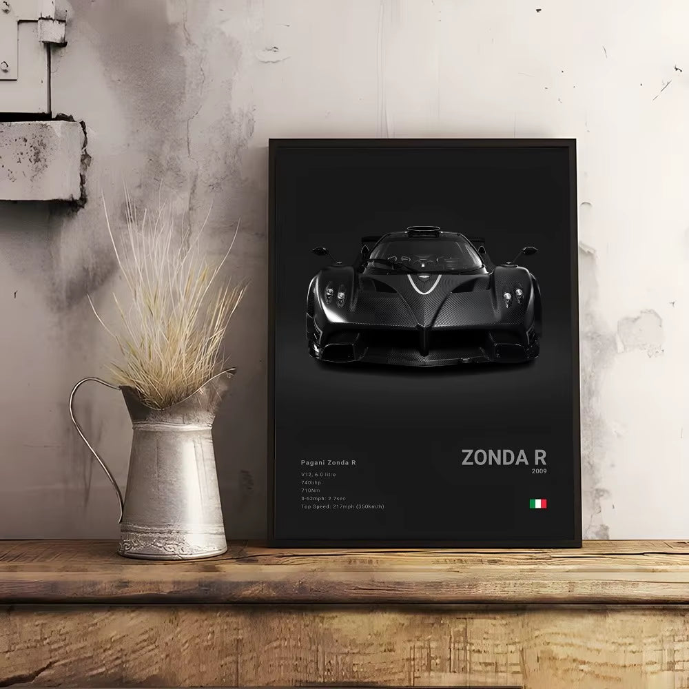 Luxury Famed P-Pagani Supercar Black HUAYRA BC CINQUE ZONDA R S F Poster Home Living Room Wall Art Garage Room Decor