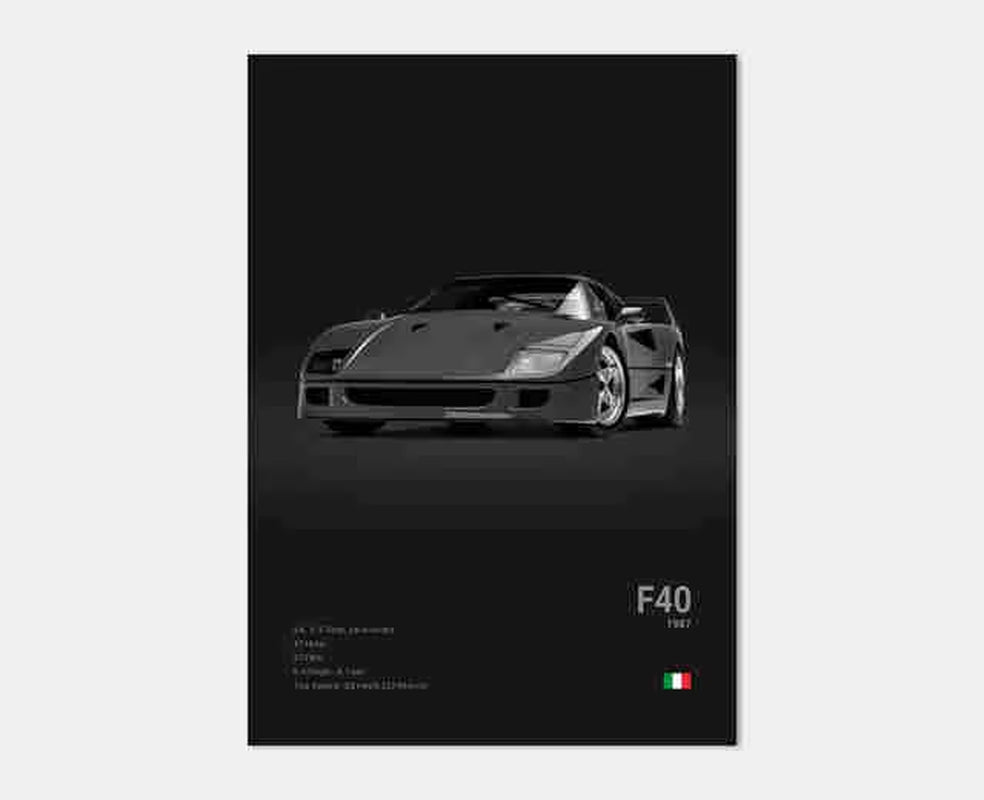 Pop Black and White Italy Cars Luxury Super Sport Car Poster Aesthetic F40 GTO GTB Canvas Print for Wall Art Garage Room Decor
