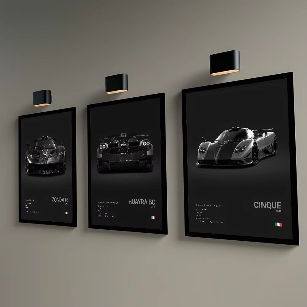 Luxury Famed P-Pagani Supercar Black HUAYRA BC CINQUE ZONDA R S F Poster Home Living Room Wall Art Garage Room Decor