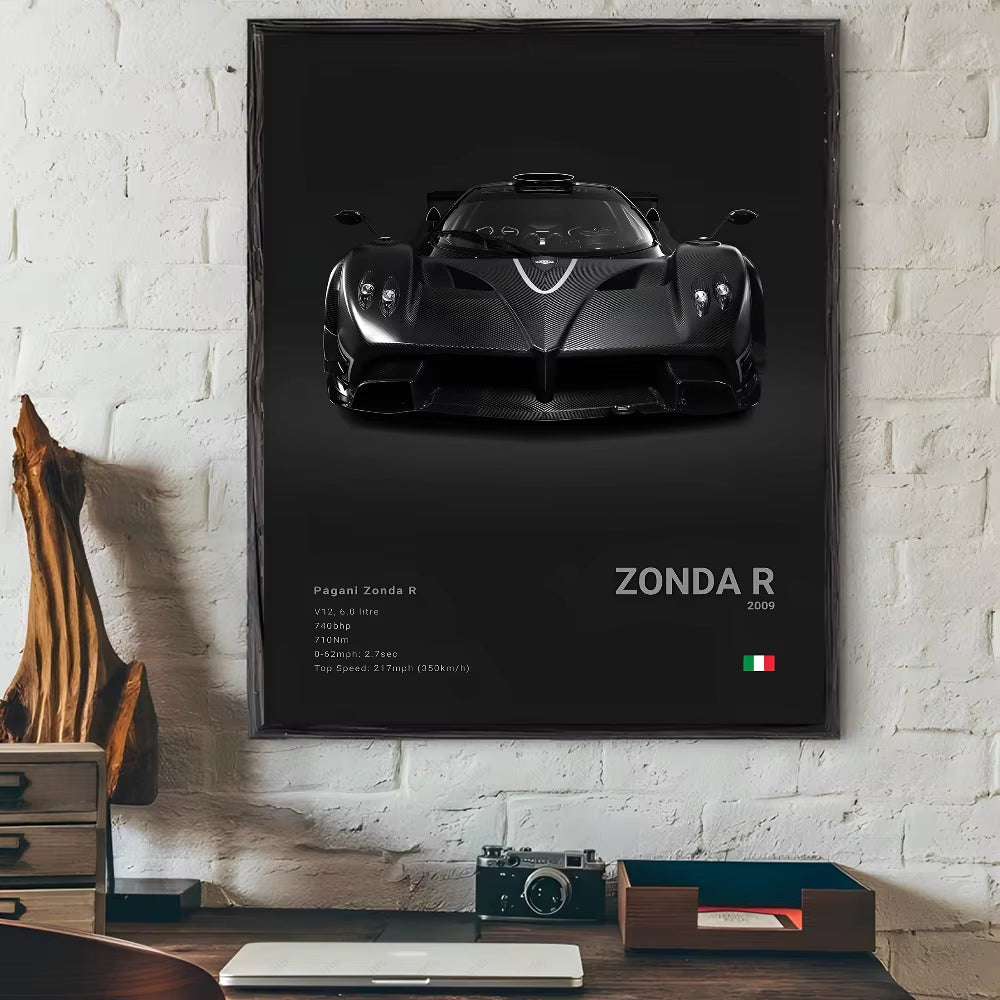 Luxury Famed P-Pagani Supercar Black HUAYRA BC CINQUE ZONDA R S F Poster Home Living Room Wall Art Garage Room Decor