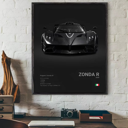Luxury Famed P-Pagani Supercar Black HUAYRA BC CINQUE ZONDA R S F Poster Home Living Room Wall Art Garage Room Decor