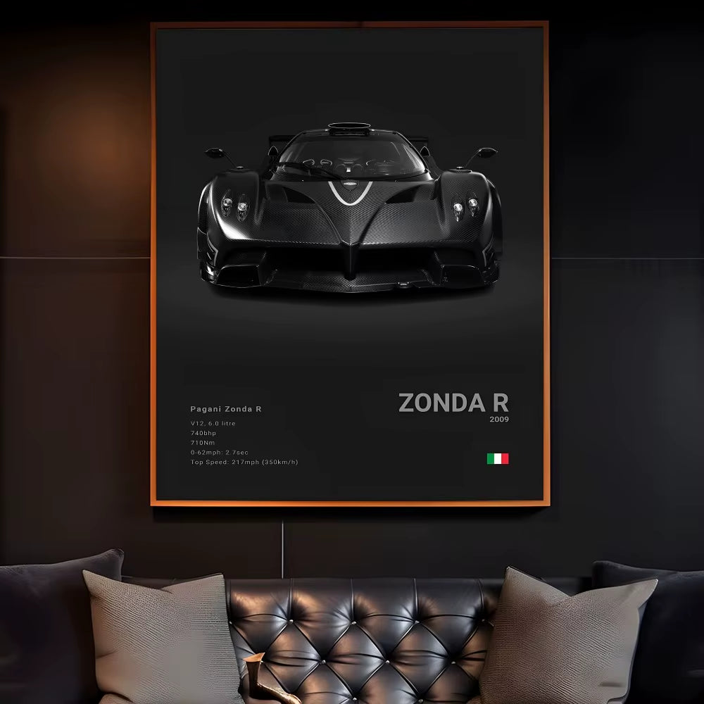 Luxury Famed P-Pagani Supercar Black HUAYRA BC CINQUE ZONDA R S F Poster Home Living Room Wall Art Garage Room Decor