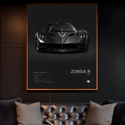Luxury Famed P-Pagani Supercar Black HUAYRA BC CINQUE ZONDA R S F Poster Home Living Room Wall Art Garage Room Decor