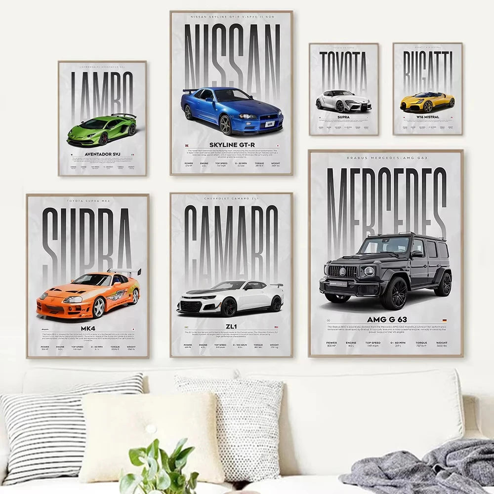 Modern Famous Cars W16 750S Canvas Painting Wall Art Fashion Luxury Sports Car Poster Prints for Living Room Home Decor Gift