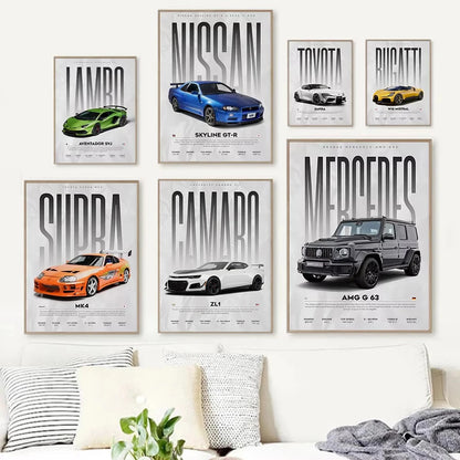 Modern Famous Cars W16 750S Canvas Painting Wall Art Fashion Luxury Sports Car Poster Prints for Living Room Home Decor Gift
