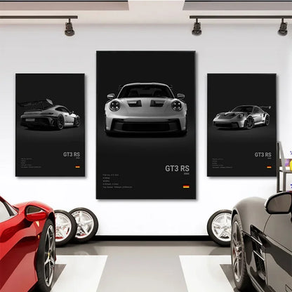 Black White Pop Luxury Germany Sports Car Poster Wall Art 911 GT3 RS Turbo HD Print Canvas Painting for Garage Home Room Decor