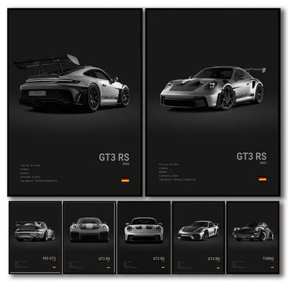 Black White Pop Luxury Germany Sports Car Poster Wall Art 911 GT3 RS Turbo HD Print Canvas Painting for Garage Home Room Decor