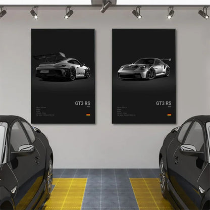 Black White Pop Luxury Germany Sports Car Poster Wall Art 911 GT3 RS Turbo HD Print Canvas Painting for Garage Home Room Decor
