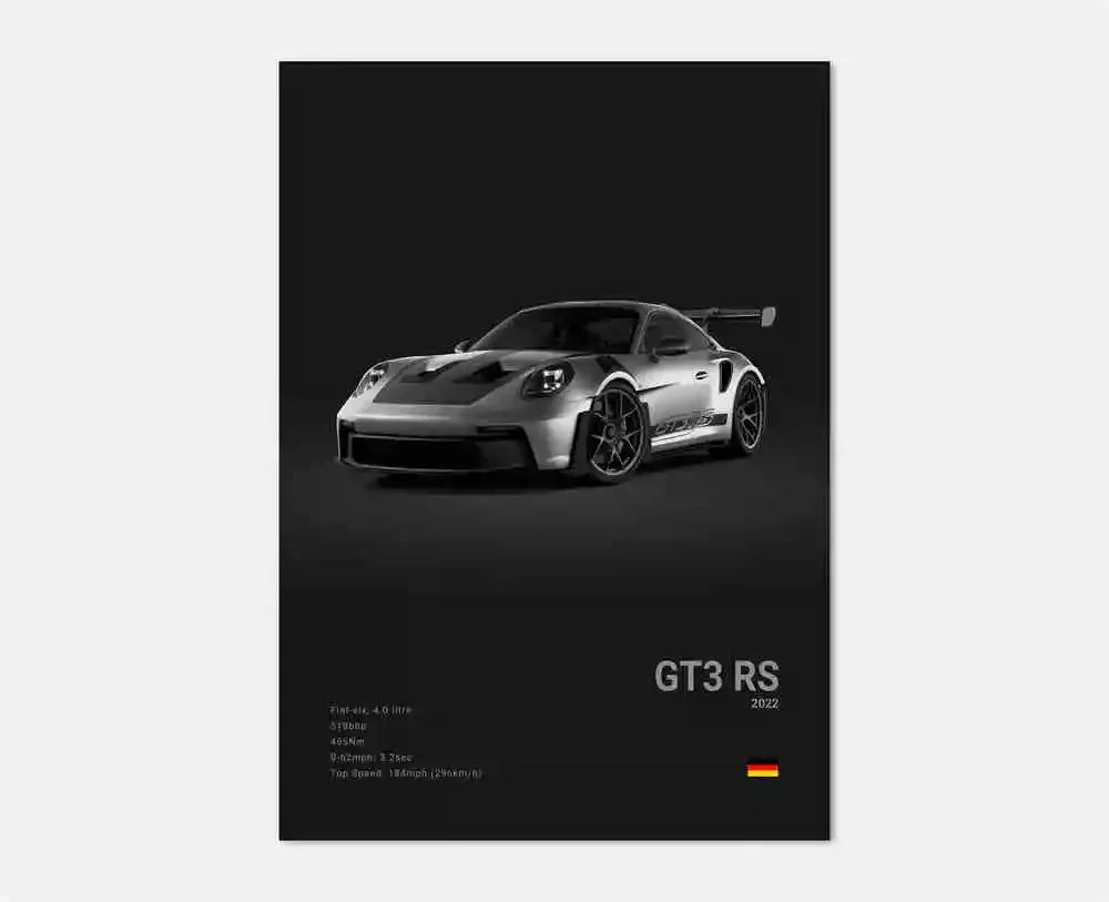 Black White Pop Luxury Germany Sports Car Poster Wall Art 911 GT3 RS Turbo HD Print Canvas Painting for Garage Home Room Decor