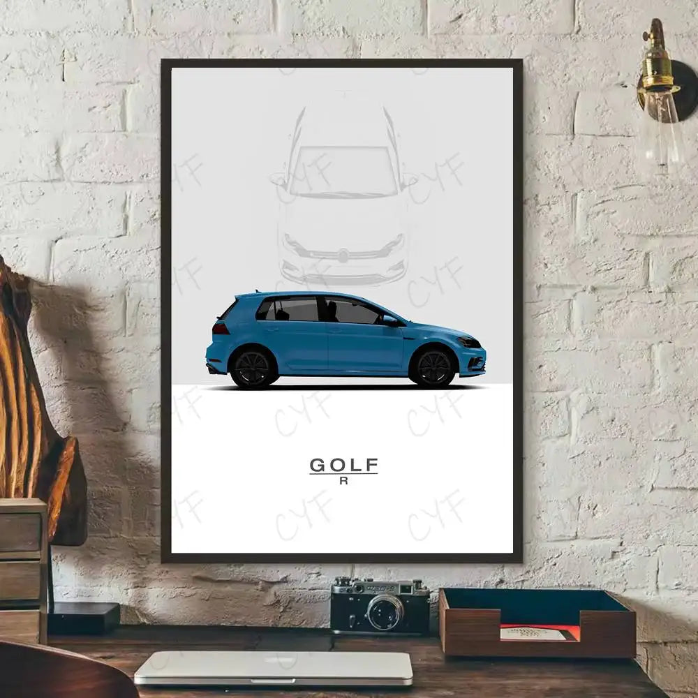 Golf 8 R GTI V-VW 2022 Poster Self-Adhesive for Bedroom Home Decor High Quality Stickers Painting Wall Art
