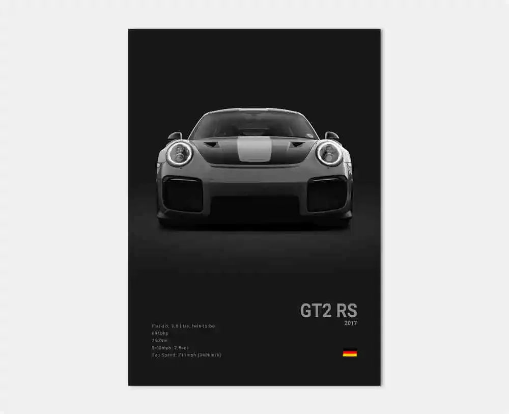 Black White Pop Luxury Germany Sports Car Poster Wall Art 911 GT3 RS Turbo HD Print Canvas Painting for Garage Home Room Decor