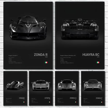 Luxury Famed P-Pagani Supercar Black HUAYRA BC CINQUE ZONDA R S F Poster Home Living Room Wall Art Garage Room Decor