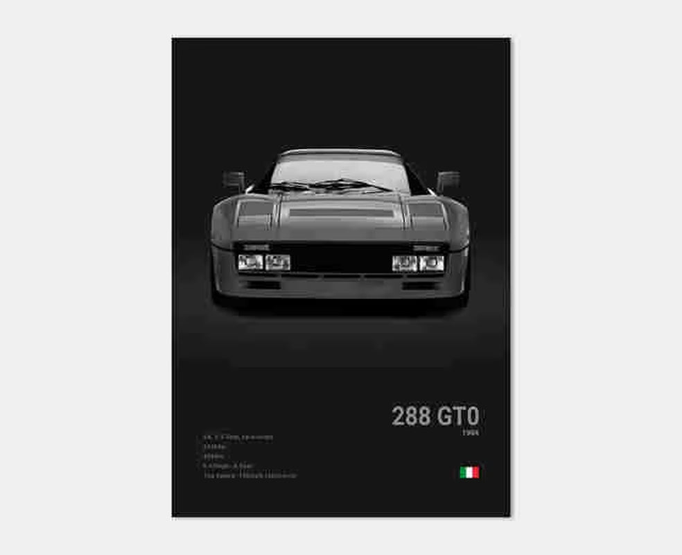 Pop Black and White Italy Cars Luxury Super Sport Car Poster Aesthetic F40 GTO GTB Canvas Print for Wall Art Garage Room Decor
