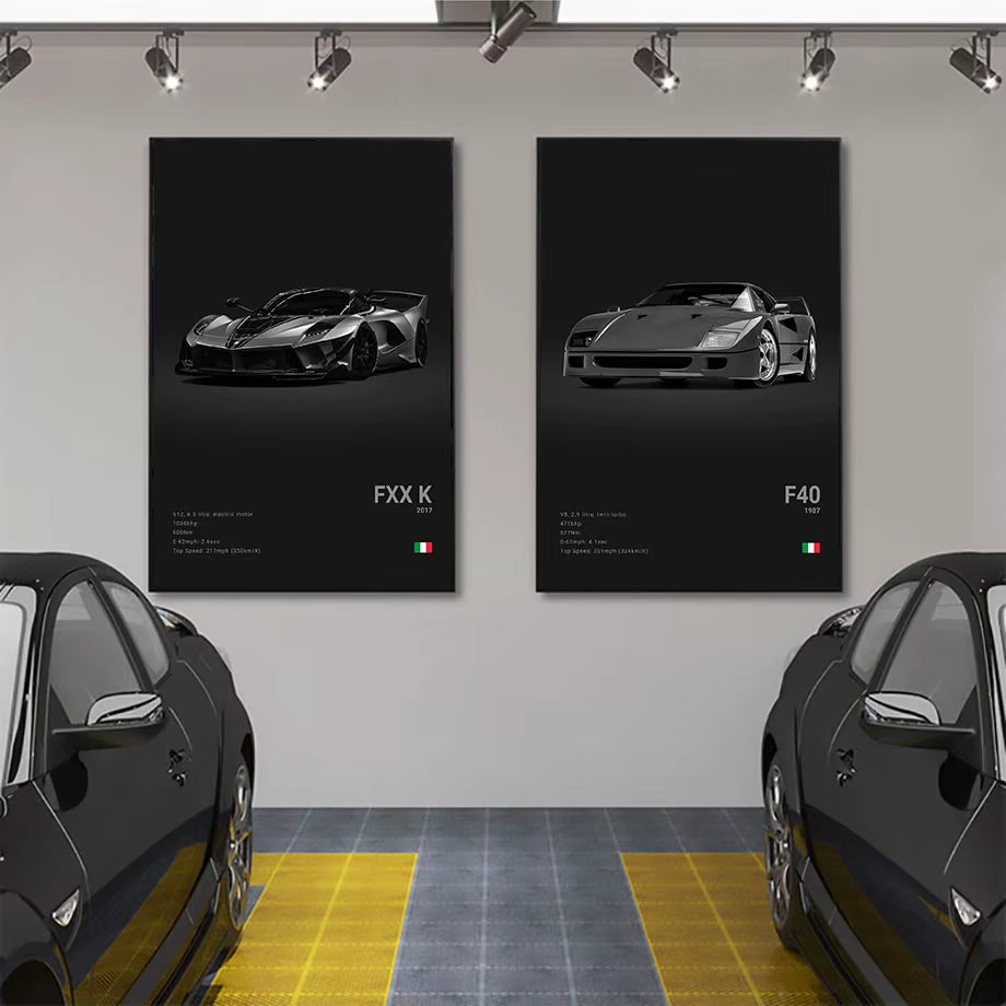 Pop Black and White Italy Cars Luxury Super Sport Car Poster Aesthetic F40 GTO GTB Canvas Print for Wall Art Garage Room Decor