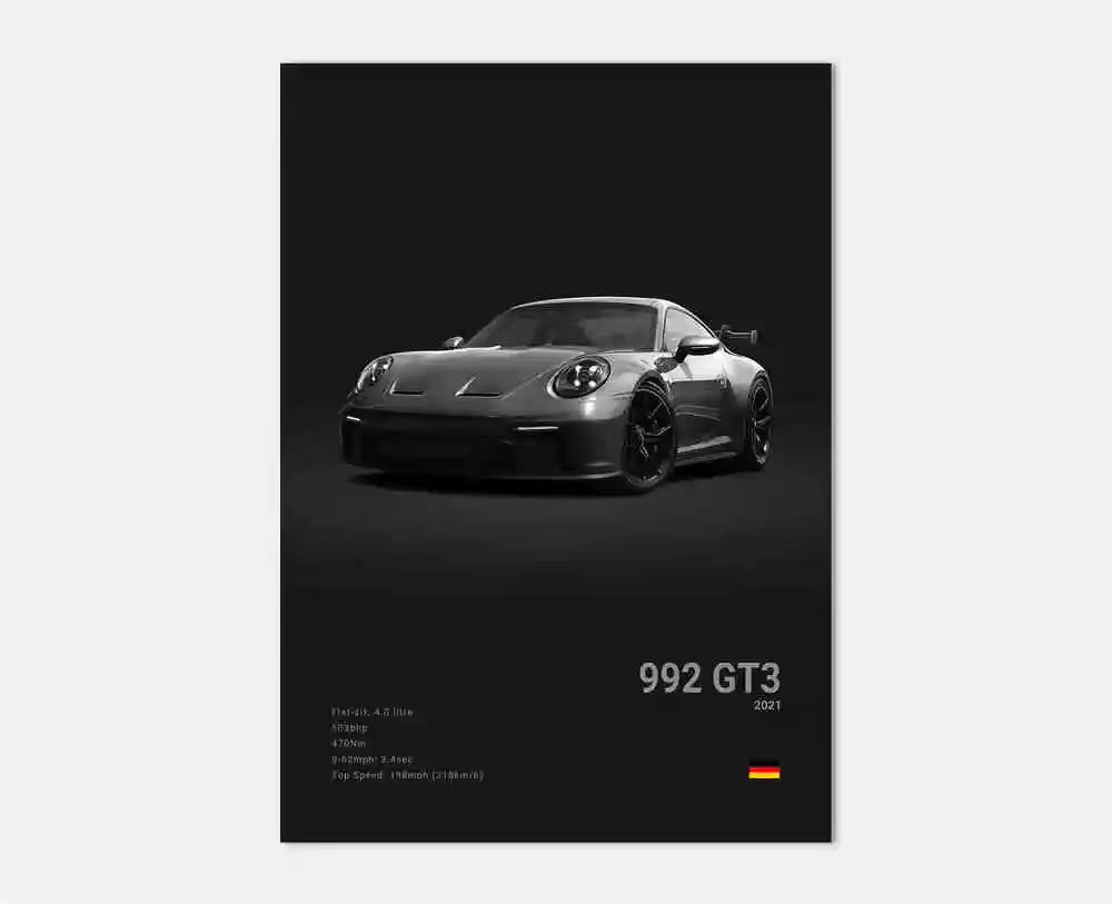 Black White Pop Luxury Germany Sports Car Poster Wall Art 911 GT3 RS Turbo HD Print Canvas Painting for Garage Home Room Decor